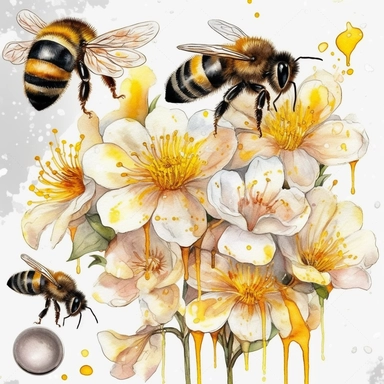 Watercolor Honeybee Clipart Bundle.Everything is full of colourful flowers.Summer Clipart. Watercolor flower digital Graphics. Honey Bees, Honey Jar, Honey Drips.watercolor honey bee Clipart. Spring Garden honey dripping from honeycomb. Fantasy,white background. Black and white ink. solution HD : : ultrarealistic,Leica M6 camera with a Leica 50mm f/2 Summicron lens Fujifilm Pro 400H, set the ISO to 400, shutter speed to 1/125, and aperture to f/2.0, colored film,1/1000.The colors are rich and vi