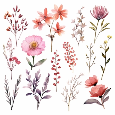 handmade Watercolor Wild Florals Clipart