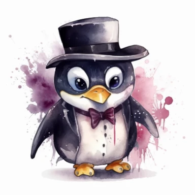 a mafia chibi penguin with cute big eyes, happy smiling face, cute animal, adorable, playful atitude, adorable watercolor animal clipart, no background, high quality and very sharp image with clear focus v5