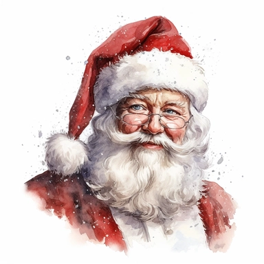 watercolor hyper realistic vintage happy classic Santa Claus in Santa-suit clipart, photorealistic, realistic portrait style, detailed watercolor style, on white background