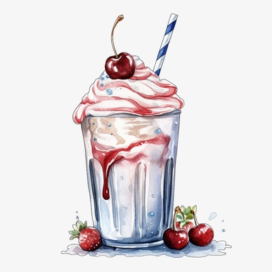High Detail clipart of a Milkshake, no lines, no outlines, clipart, featured on dribble, american Dinner clipart, minimalist, computer vector graphic design clip art, watercolor illustration clipart, watercolour clipart, watercolor illlustration for Recipe Books, book illustration, print on demand image, PNG tranparent background