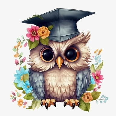 Floral Graduation Owl Clipart Grad Student Owl PNG, Illustration clipart, 4K, extremely detailed