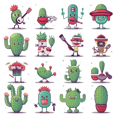 icons cactus monsters with sports activities at the clip art
