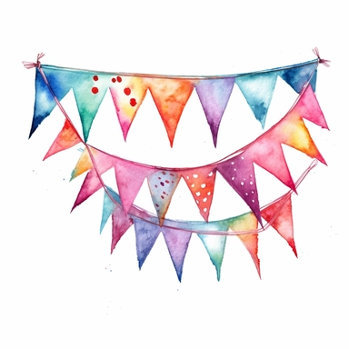 Watercolor Birthday Party multicolor bunting String Traingle Clipart with white background no shadow