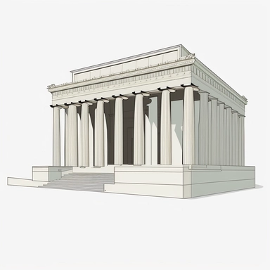 clipart, front view of the lincoln memorial at washington dc, white background, simple lines , no shading