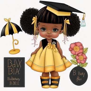 clipart, transparent background, baby girl diva, kindergarten graduation, 300dpi