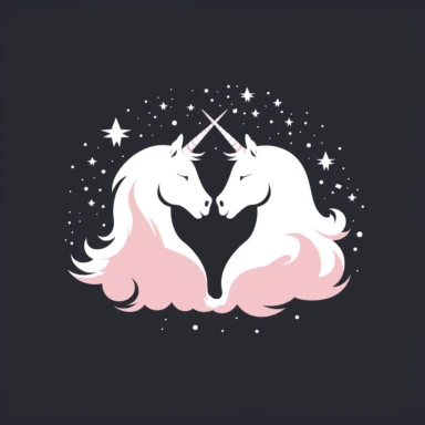 Minimalist white on pink background negative space unicorns, flat, clipart