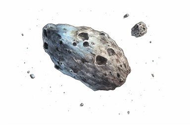 Watercolor, Generate a detailed visual of a near-Earth asteroid on a close approach trajectory clipart, hd, on a white background, spaced out