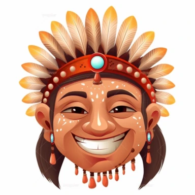 fantasy happy cute indian face, cartoon, clipart, mascot, isolated on white background
