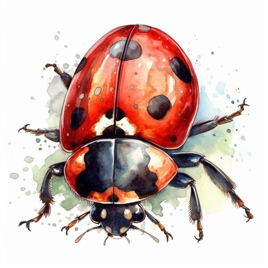a Cute Lady Bug watercolor Clipart sublimation clipart graphic, full body, clipart, sticker, a single picture, cartoon style, highly detailed, 8k, one image in the frame--no text in the picture--