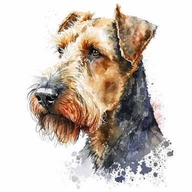 Generate an image of a Airedale Terrier dog Clipart in watercolor style on a white background
