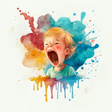 watercolor clipart, frustration coming out of the mouth, mouth, magic, octane render, children`s book illustration