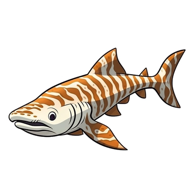 Illustration of a cute Zebra shark against white background, cartoonish style, highly realistic, white background, clipart, PNG pure white background, high resolution, hyper detailed, best quality, high detailed illustration