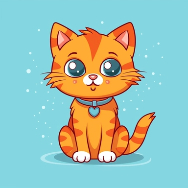 Create a cute cat clipart that features a smiling, round-faced cat with big eyes and small, pointed ears. The cat should have a fluffy tail and paws, and be sitting down with its front paws slightly outstretched. The cat should be either orange or gray with white patches on its chest and feet. The clipart should be simple and easy to recognize, with clean lines and minimal shading. It should be suitable for use in a variety of applications, such as greeting cards, stickers, or social media posts