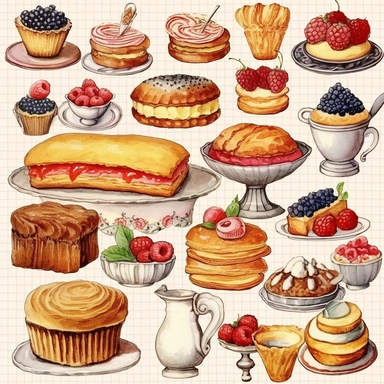 beautiful french pastries Clipart - 13 High Quality JPGs - Digital Download - Card Making, Mixed Media, Digital Paper Craft