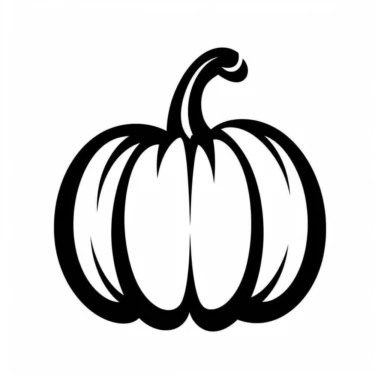 Halloween pumpkin, black and white silhouette icon, clipart style, white background, thick lines, vector, simple design, flat colour, solid colour, halloweencore