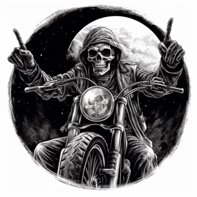 In the captivating clipart set against a pristine white background, a mesmerizing midjourney tale unfolds as a skull-headed motorcyclist proudly rides his Harley, adorned with eye-catching rings on his fingers. The image captures a powerful blend of mystery, style, and rebellion, inviting you to explore a narrative that weaves together elements of adventure, individuality, and the allure of the open road. As you delve into the clipart, the skull-headed rider exudes a captivating aura. The glimme