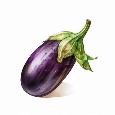 realistic eggplant, clipart on white background, watercolor