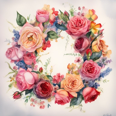Watercolor Painting of beautiful multi - headed Rose Wreath FLOWERS on white background DETAILED ILUSTRATION, Flora Design Patterns, Flemish Baroque by Rachel Ruysch, Behance, Rococo, Intricate Detailed, Soft Light Effect, Oil Paint Strokes, Light Academia Aesthetic Flowers, Lighting cinematic, all shown shimmering stamens, tyndall light, texture, colorful, 8k, fantasy, ray tracing, vivid, spectacular lighting, octane rendering, highly detailed, ultra - realistic, white background, clipart