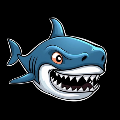 cute cartoon shark clipart, black background,--no cut off edges