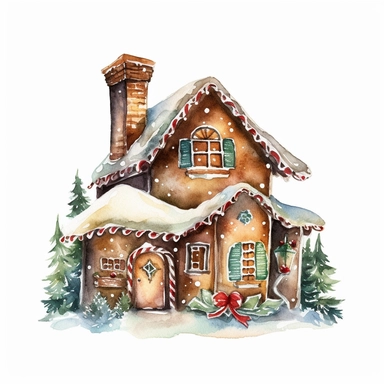 Cute Christmas gingerbread house watercolor clipart