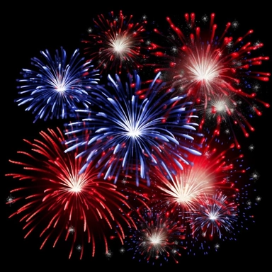 hd clipart individual red white blue fireworks pictures, black background,