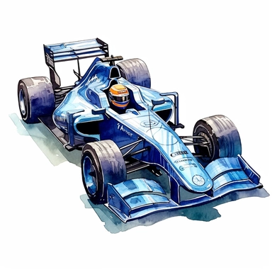 Clipart of the formula one car from Valtteri Botas with minimal details, aquarel colored cartoon style with thick borders. Only the car. White background, no floor, no shadow