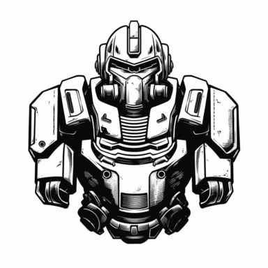 military officer mecha , vintage, logo, clean, solid color, black and white color, clip art style, vector style, white background, i can't believe how cool this is