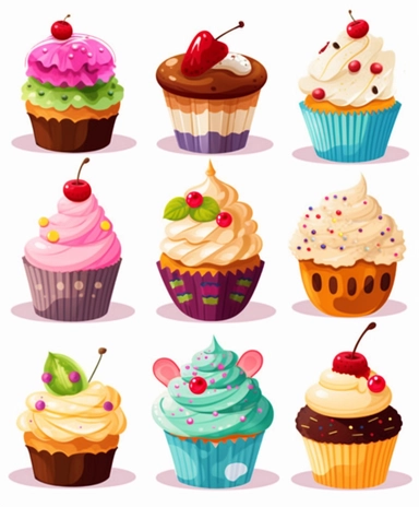cupcake clipart cartoon cupcakes stock icons, in the style of copies and emulations, high resolution