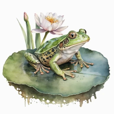 watercolor frog on Lilly pad clipart on white background