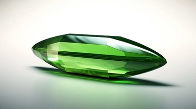 photo of a green elongated gemstone crystal on a white background with bright highlights on the edges, photorealism, studio lighting, clipart photo-realistic, ultra sharp, simplicity, higher coherence, minimalism, ultra detailed, hyper realistic details, beautiful, modern, OC rendered, 32k uhd , insane details, intricate details, Photoshoot, Depth of Field, captured with Phase One XF IQ4 camera , 200 Mega Pixel lens,