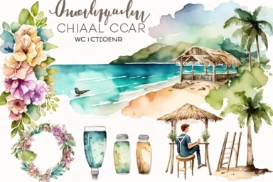 Watercolor clipart, Jamaica beach