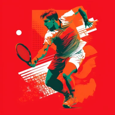 olympic poster for padel, a over-comitted player charging to hit the ball, graphic lines, clipart vector