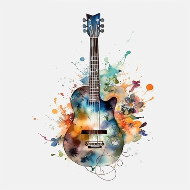 guitar, creative, watercolor, clipart