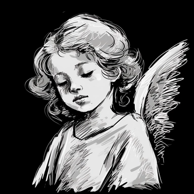 sketch clipart of cute angel, hd, white on black background, spaced out,--ar 3:2