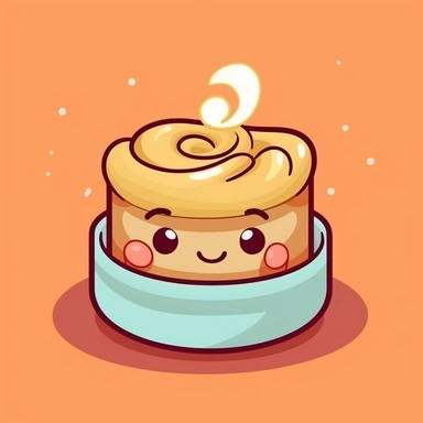 a cinnamon roll kawaii style with a candle wick on top. Make it super cute, vibrant colors. Make it into cliparts and vectors. Make variations of it.