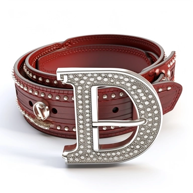 clipart Leather belt with alphabet buckle , capital letter D, white background