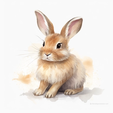 Cute light brown rabbit in its natural state clipart ,happy expression, fluffy and soft fur, ears are long and pointed with delicate pink hue on the inside,big and round eyes, standing in dynamic pose,front view, in the style of watercolor cartoon clipart, kate greenaway style, high resolution, composition free space, pastel color scheme, soft and tender, watercolour clipart, watercolor illlustration for kids and children,isolated white background, clipart most popular on etsy, book illustration