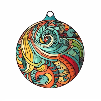 colourful christmas ball Ornament illustration, cartoon clipart style, thin black outline, Vector style illustration, Decal Cut, Clear and Clean image, white Background, 8k, full hd