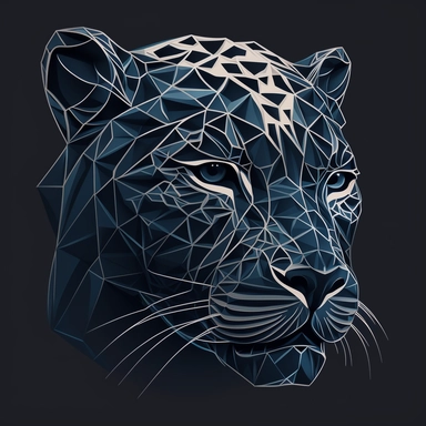 strong, motivating, confident jaguar head . white super simple linear abstracted angular clipart logo. dark blue background. logo for a coach.