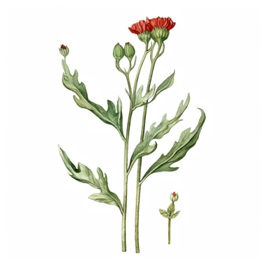 Watercolor of tall slender micro dainty red poppy leaves on a single stem with closed poppy seed head. Ikebana red poppy, leaves typically have a distinctive elongated shape with a pointed tip, and are deeply lobed or dissected. The lobes are typically rounded or toothed, and may be arranged alternately or opposite each other along the stem. Floral Clipart, poppy, Minimalist Flowers Watercolor, Ikebana Clipart, Separated design