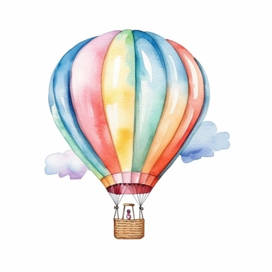watercolor painting, a cute hot air balloon clipart, dicut clipart on white background