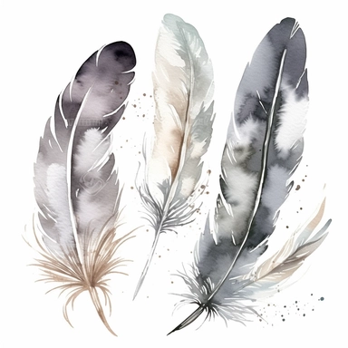 Watercolor dusty greay and white feathers clipart wedding style thick outline usable for side frame