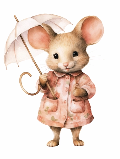 Little girl Mouse watercolor clipart, white background
