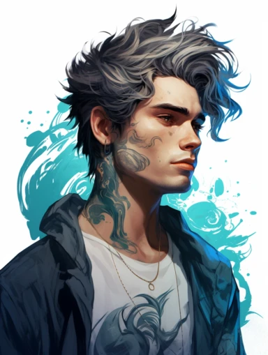 Beautiful man, colorful, anime style, tattoo, on white background, 12k, sticker art, clipart png, digital painting, WHITE BACKGROUND, ultra details,