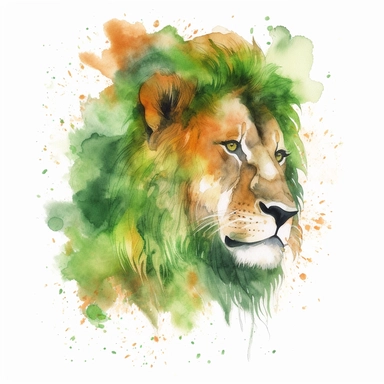 green fire lion watercolour clipart
