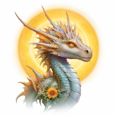 dragon of sunlight tattoo design by twilight designs, in the style of david nordahl, jean-baptiste monge, farel dalrymple, fantastical street, high resolution, imaginative characters, vibrant colors, clipart, blank white background