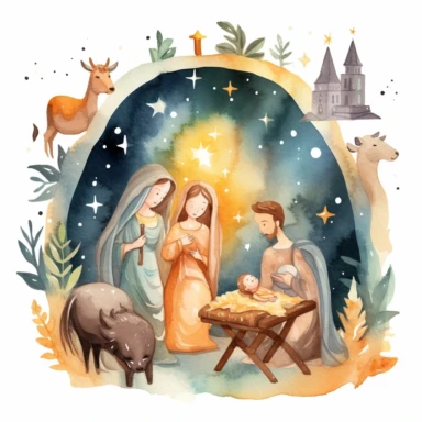 watercolor nativity scene clipart