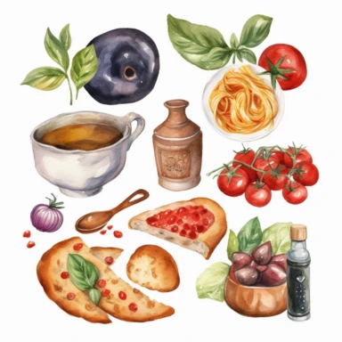 watercolor italian food clipart, 8k, italian classic food, single design