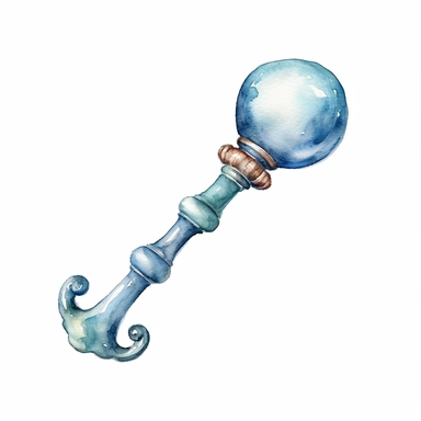 Watercolor vintage blue baby rattle on a white background Clipart
